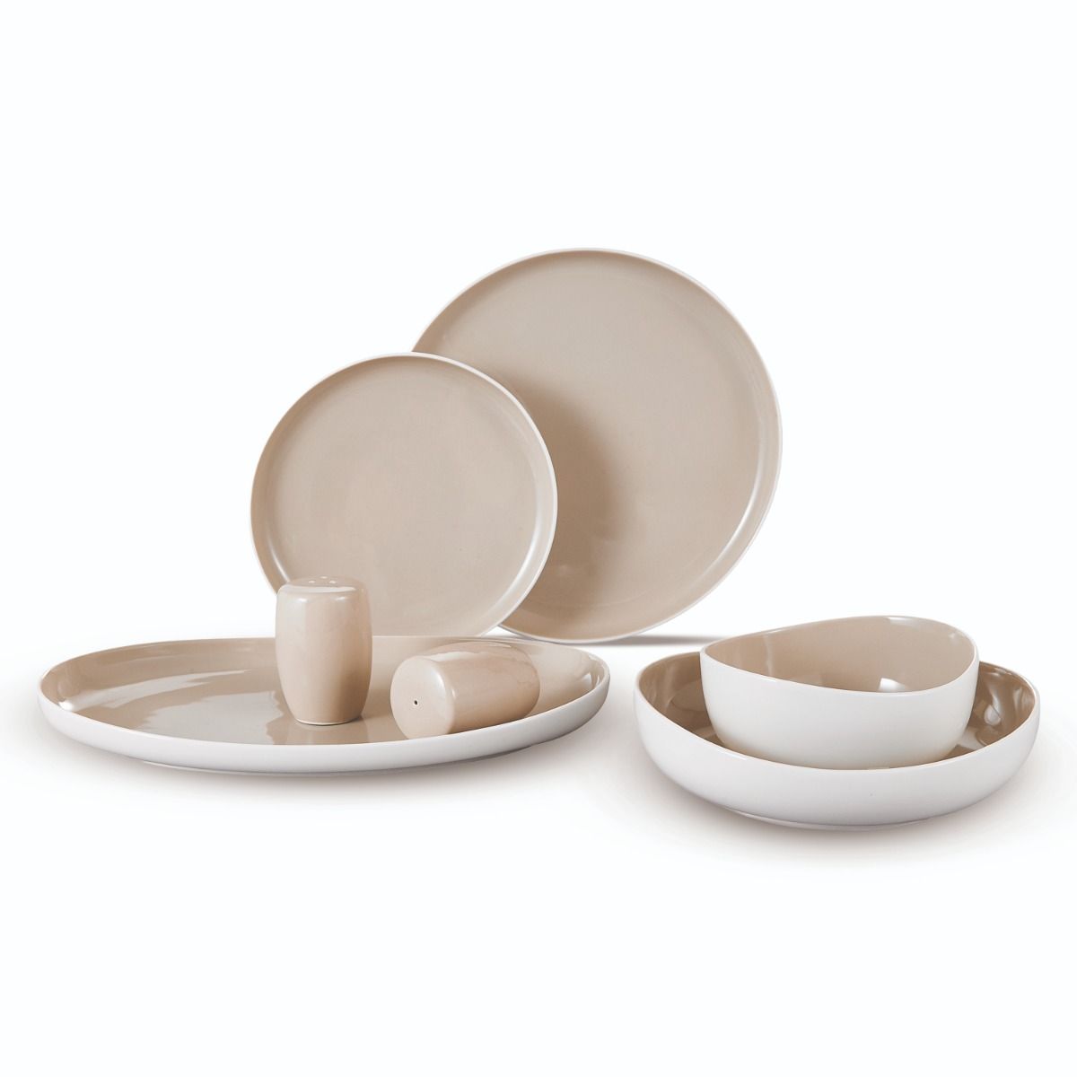 Colmar Geschirr Set | Weiß–Taupe