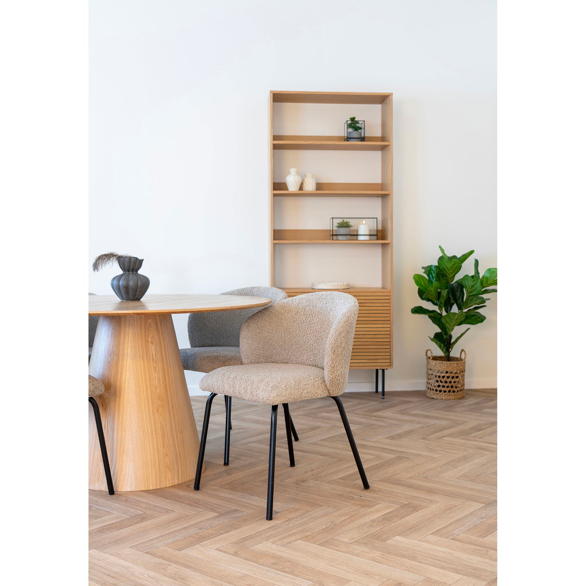 Safira Esszimmerstuhl 2er Set – Bouclé-Stuhl in Beige mit schwarzen Beinen, 56×58×79 cm