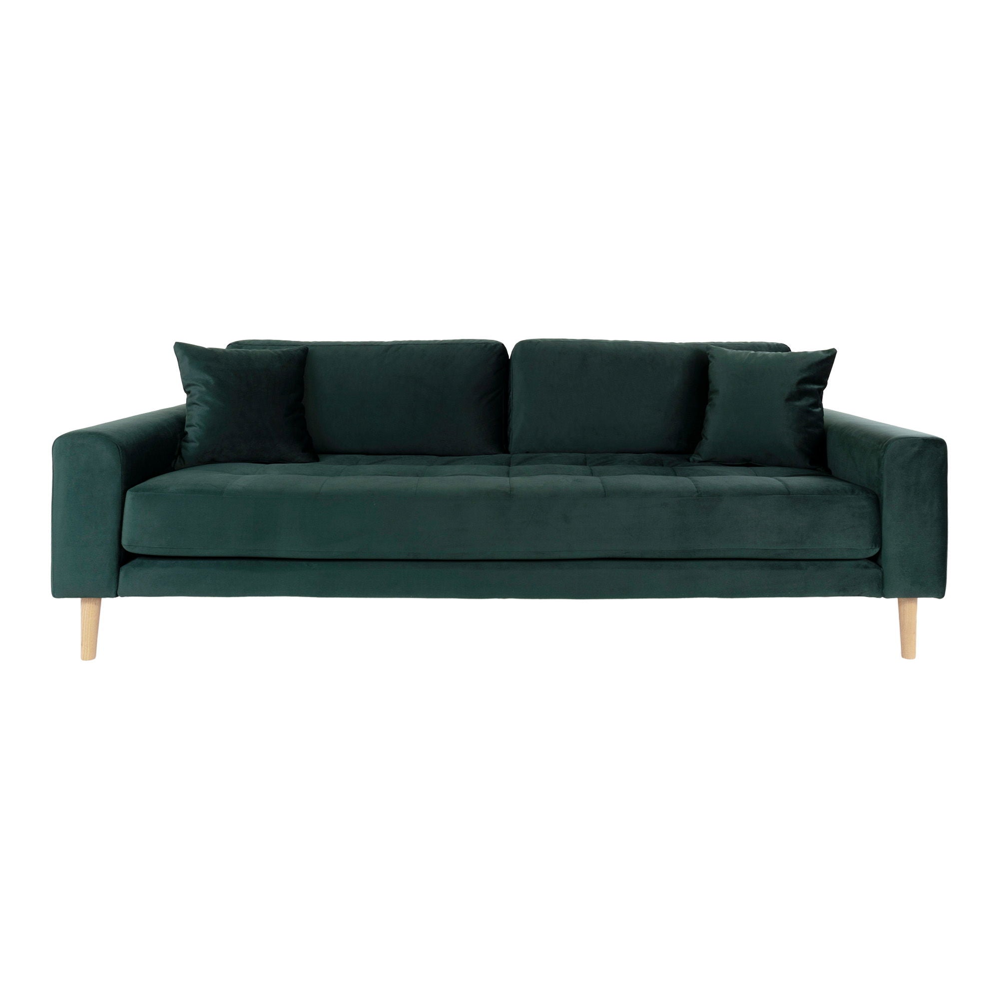 Lido – 3-Sitzer Sofa, mit zwei Kissen und Holzbeinen, 210 × 93 × 76 cm
