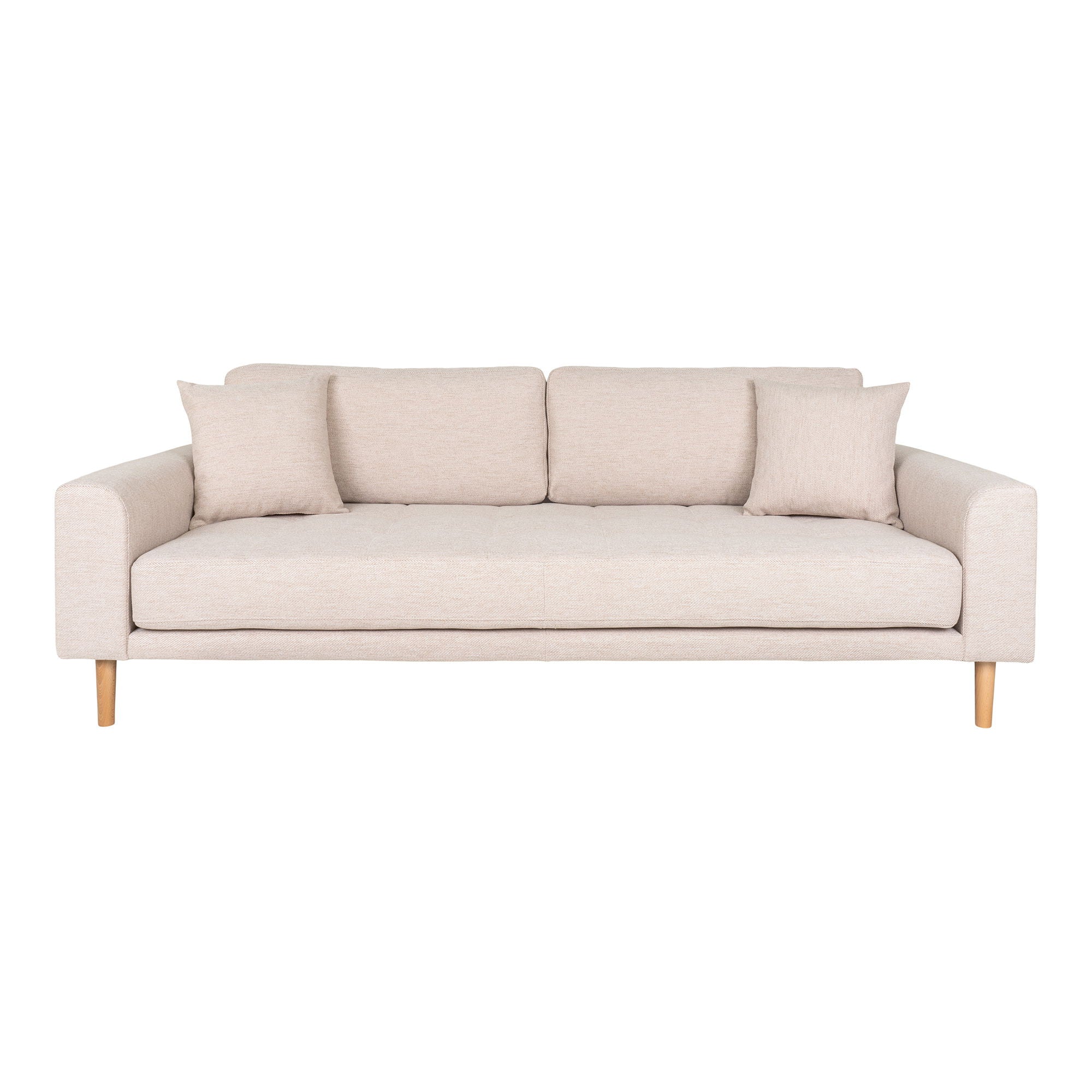 Lido – 3-Sitzer Sofa, mit zwei Kissen und Holzbeinen, 210 × 93 × 76 cm