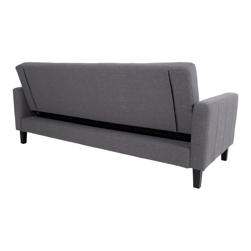 Milton – Sofa mit Bettfunktion und Stauraum, dunkelgrau, schwarze Beine, 204×85–109×81 cm