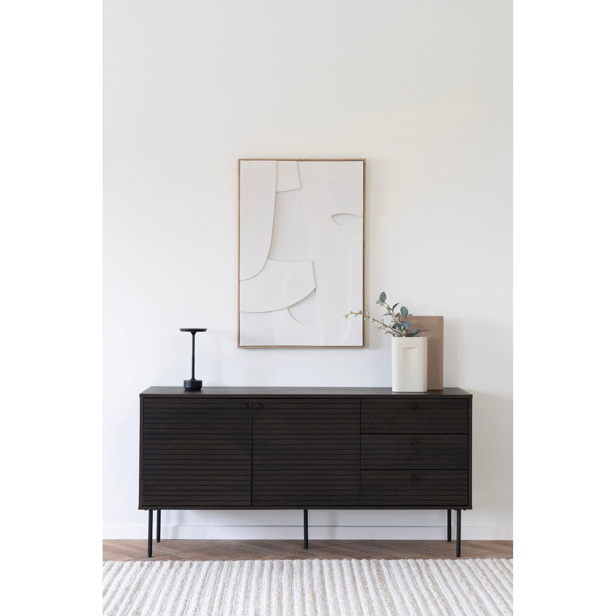 Kyoto – Sideboard mit 3 Schubladen 2 Türen, Eichenfurnier, 150 × 40 × 74 cm