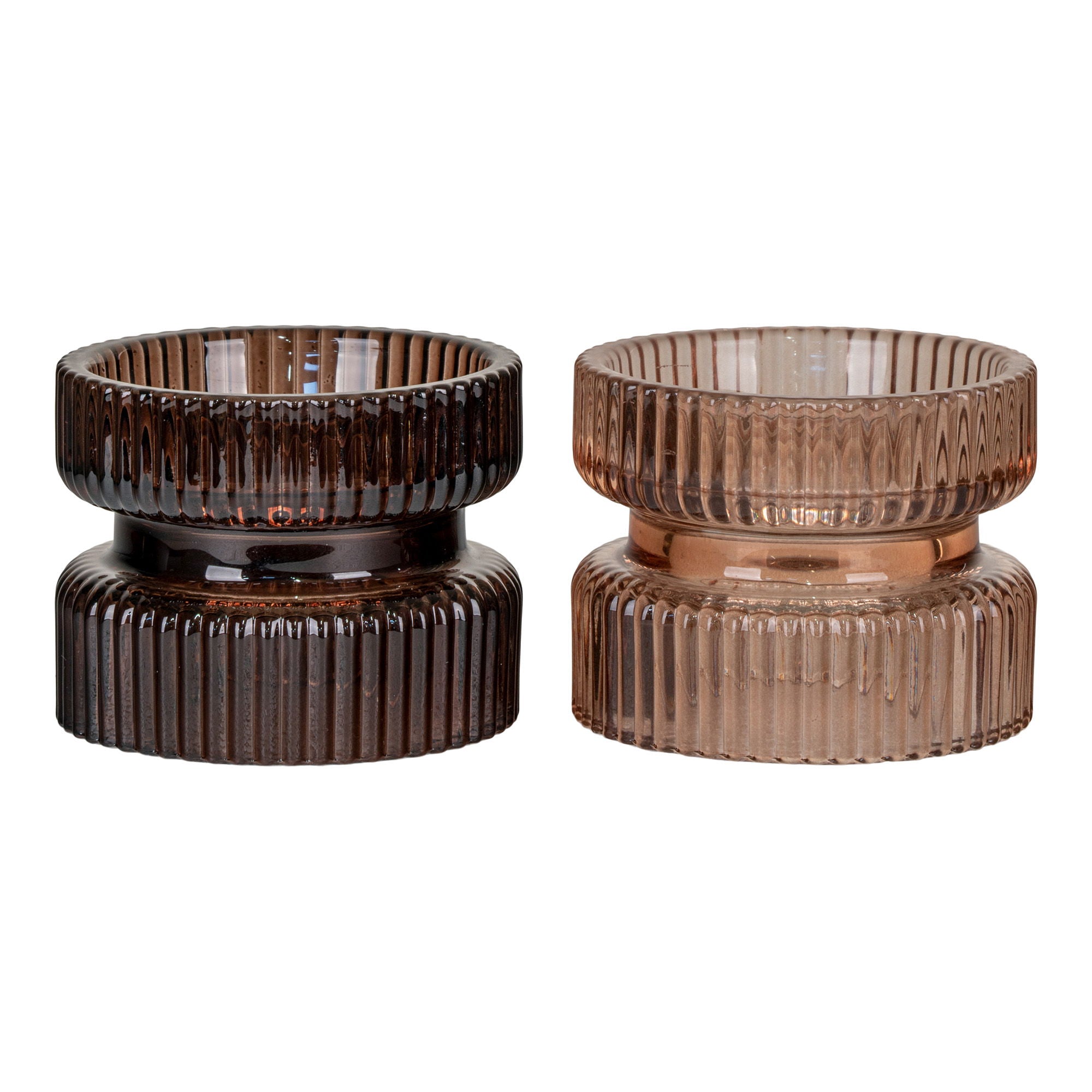 Kerzenhalter, Glas, bernstein/braun, Ø9×7 cm, Set aus 2