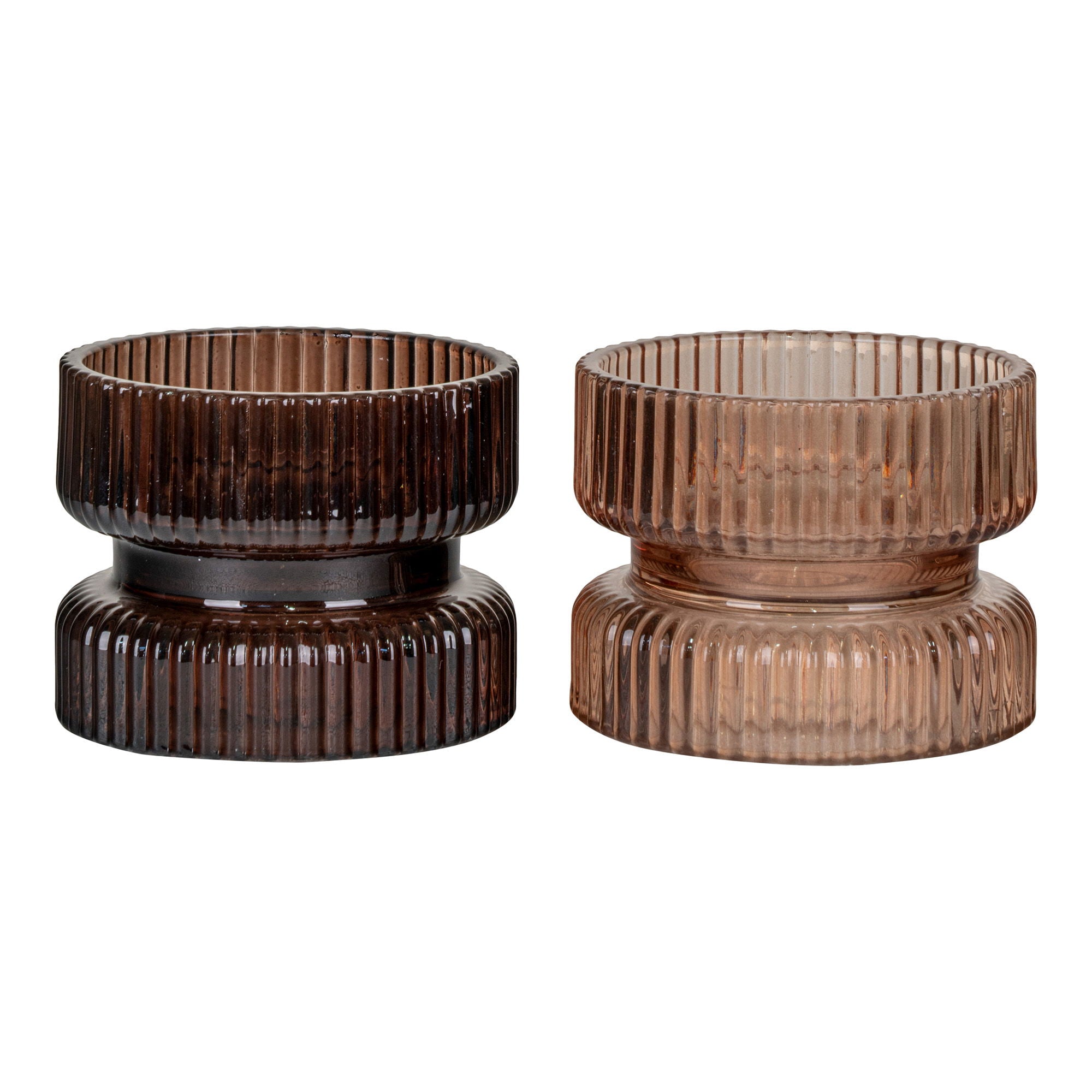 Kerzenhalter, Glas, bernstein/braun, Ø9×7 cm, Set aus 2