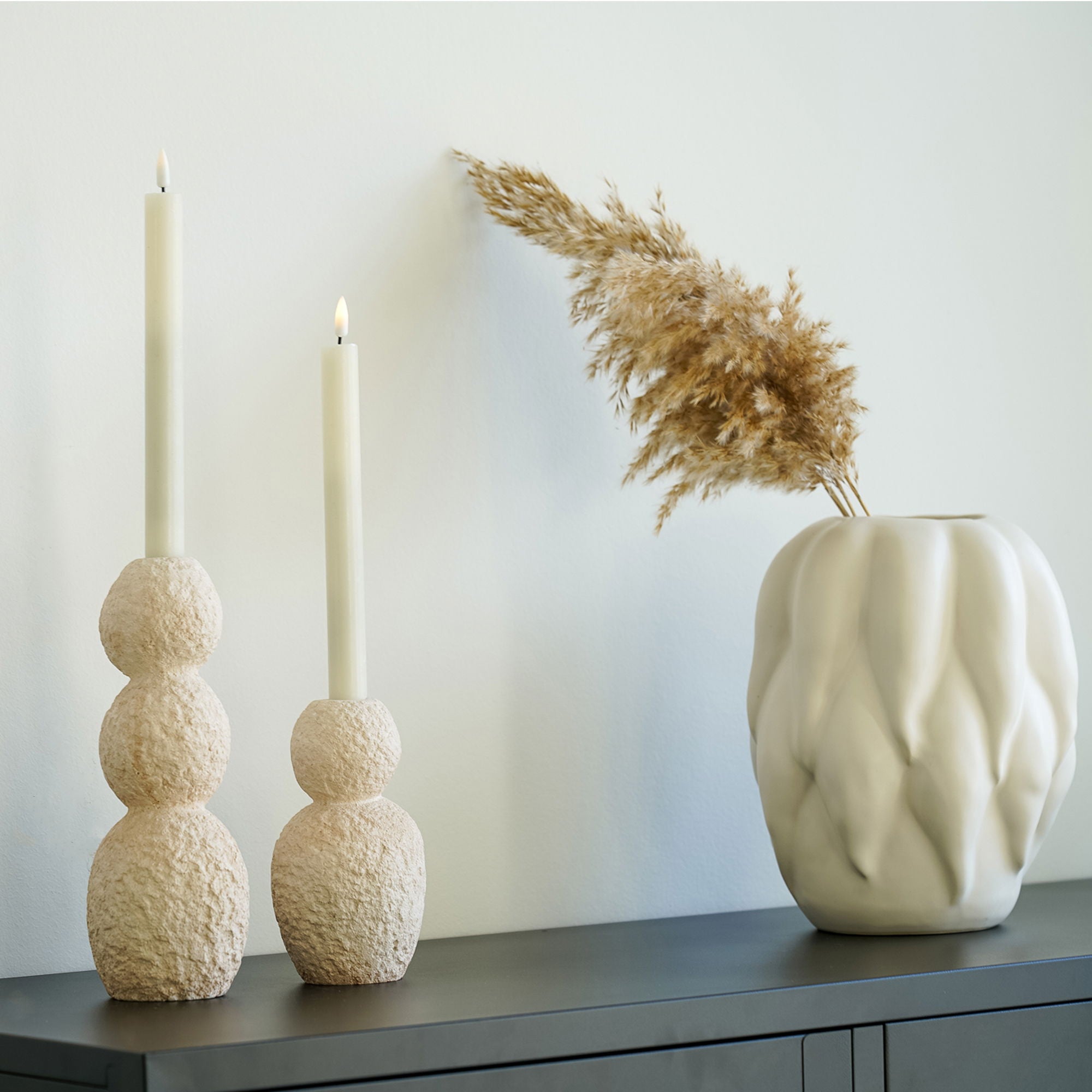 Kerzenhalter, Zement, natur, 2er-Set