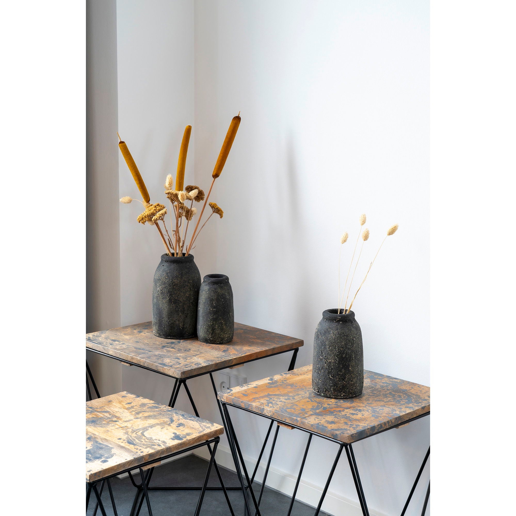 Velas – Deko-Vasen-Set, Terrakotta, antik dunkelgrau, 3-teilig, H17/20/22 cm